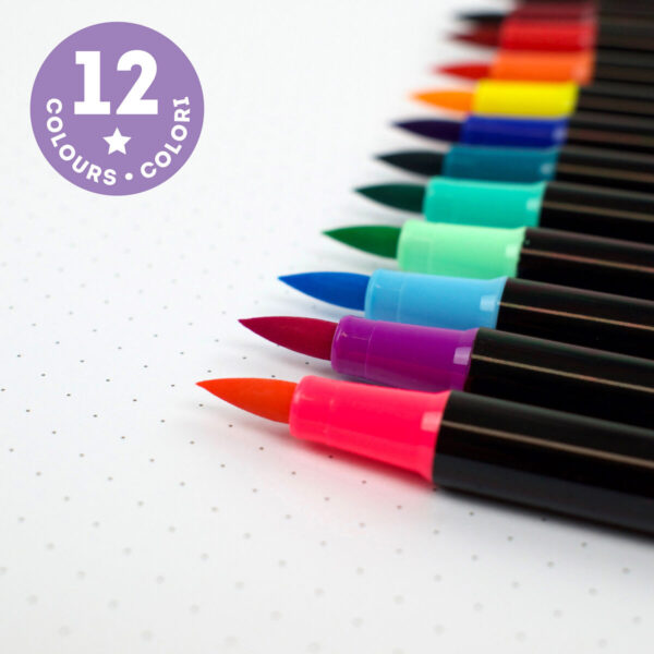 Brush Markers - Set di 12 Pennarelli con Punta Pennello